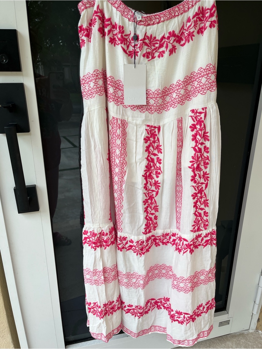 Hale Bob White Midi Skirt with Pink Embroidery